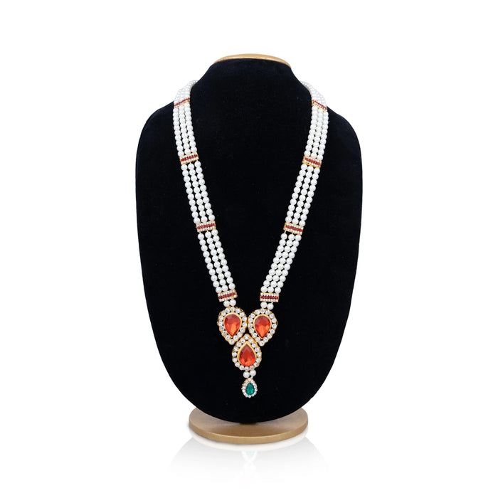 3 Line Moti Mala - 19 Inches | White Beaded Mala/ Artificial Jewellery For Weddings And Women