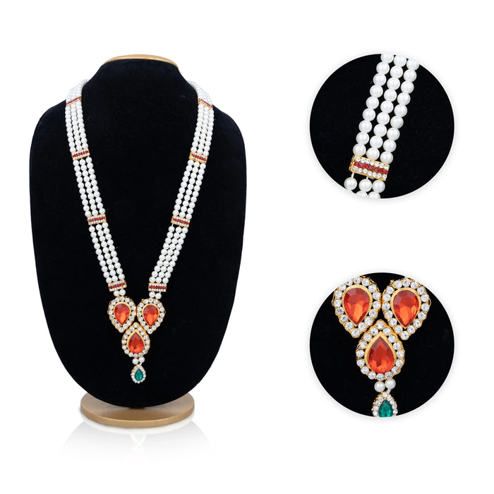 3 Line Moti Mala - 19 Inches | White Beaded Mala/ Artificial Jewellery For Weddings And Women