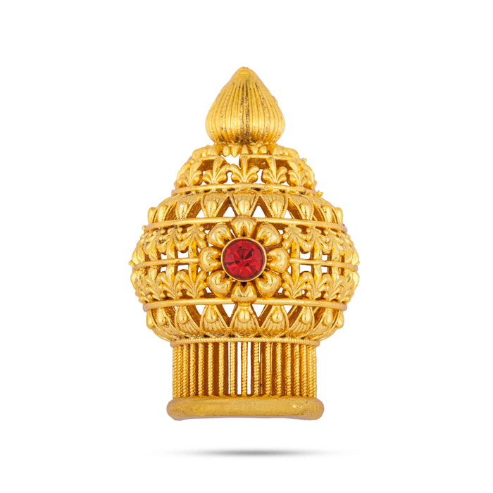 Half Vairamudi Crown - 1.75 X 1 Inches | Mukut/ Kiridam/ Gold Polish With Single Stone Kireedam For Deity