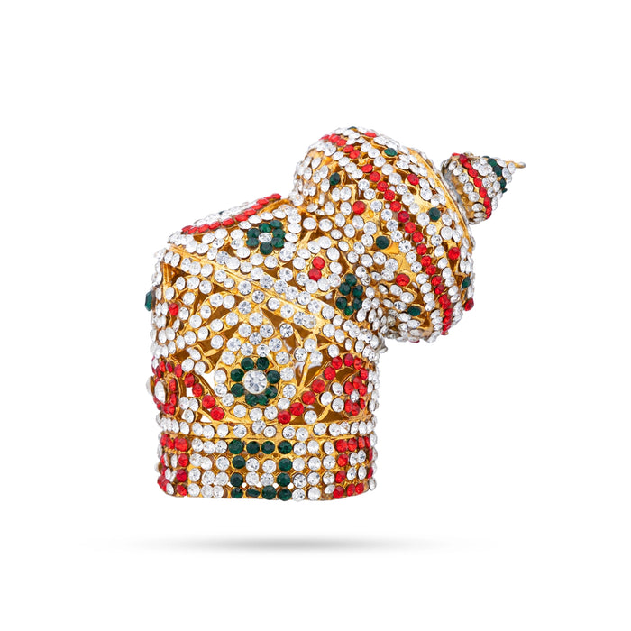 Andal Kireedam - 3 x 3 Inches | Full Crown/ Multicolour Stone Kiridam/ Mukut For Deity Decor