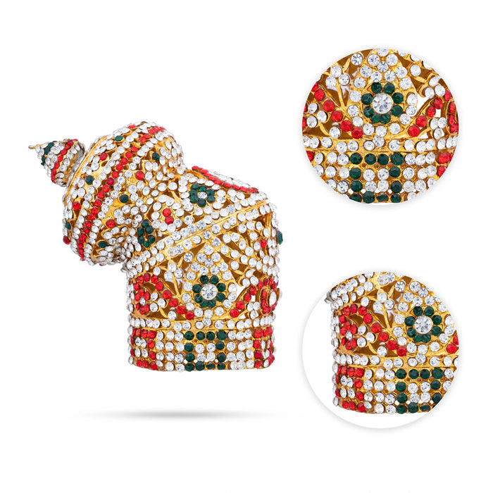Andal Kireedam - 3 x 3 Inches | Full Crown/ Multicolour Stone Kiridam/ Mukut For Deity Decor