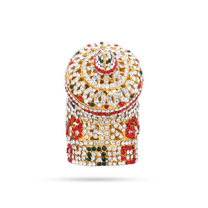 Andal Kireedam - 3 x 3 Inches | Full Crown/ Multicolour Stone Kiridam/ Mukut For Deity Decor
