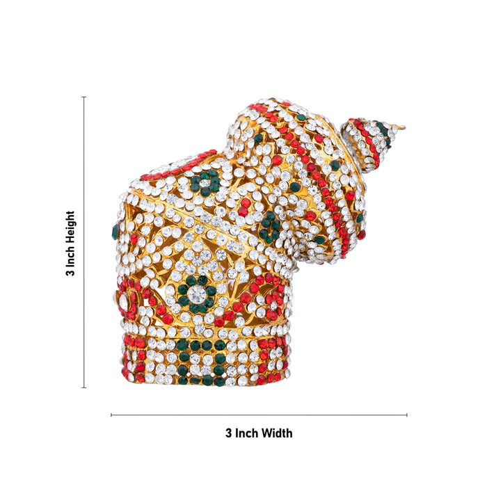 Andal Kireedam - 3 x 3 Inches | Full Crown/ Multicolour Stone Kiridam/ Mukut For Deity Decor