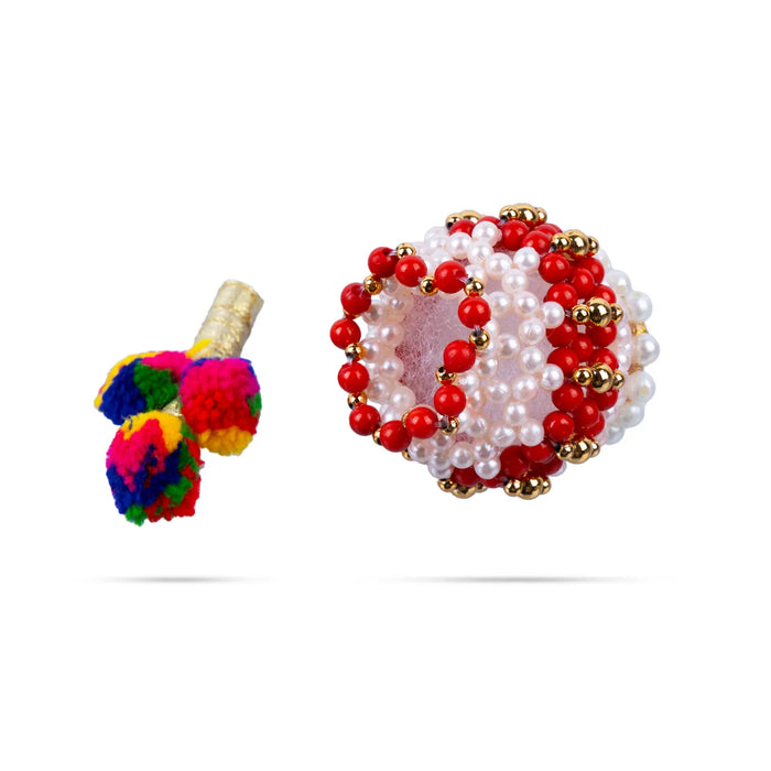 Butter Pot With Flute Pair - 2 x 2 Inches | 2 Pcs/ Moti Beads Design Butter Pot With Bansuri Flute for Krishna/ Assorted Colour