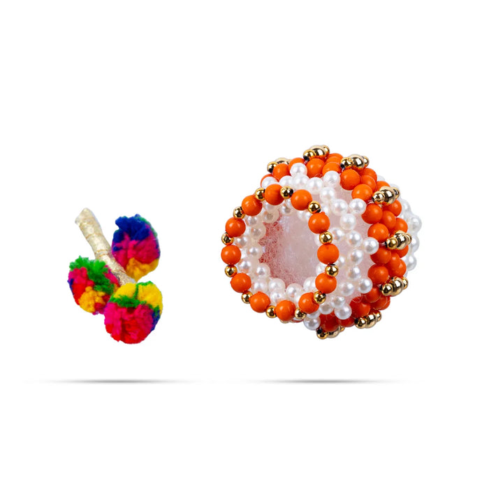 Butter Pot With Flute Pair - 2 x 2 Inches | 2 Pcs/ Moti Beads Design Butter Pot With Bansuri Flute for Krishna/ Assorted Colour