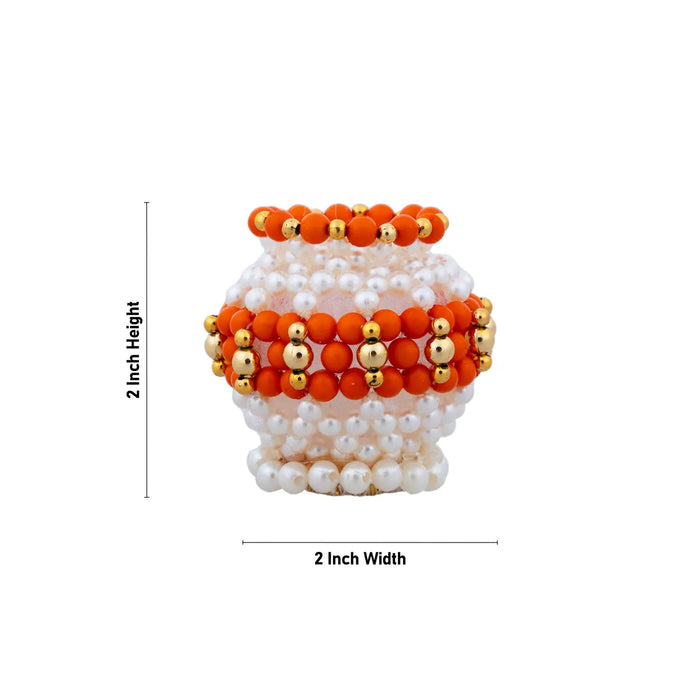 Butter Pot With Flute Pair - 2 x 2 Inches | 2 Pcs/ Moti Beads Design Butter Pot With Bansuri Flute for Krishna/ Assorted Colour