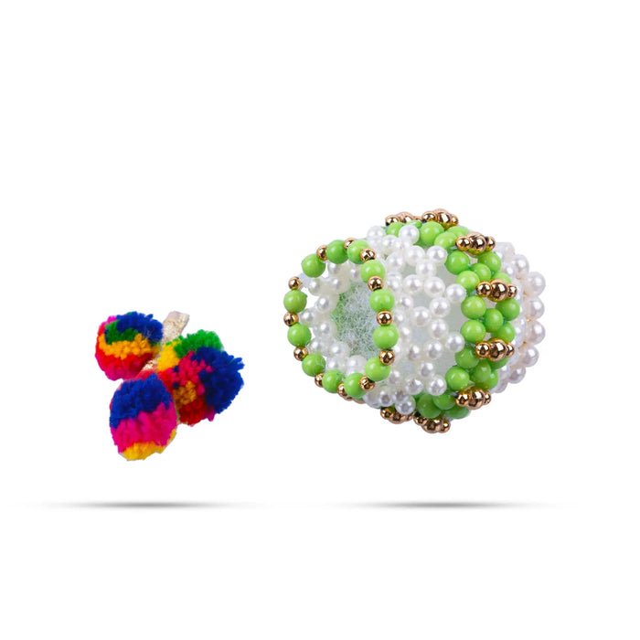 Butter Pot With Flute Pair - 2 x 2 Inches | 2 Pcs/ Moti Beads Design Butter Pot With Bansuri Flute for Krishna/ Assorted Colour