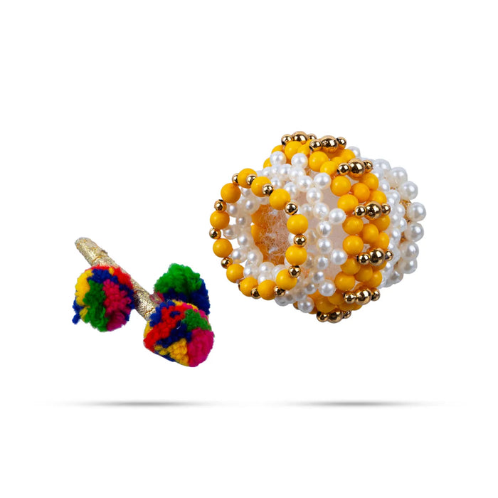 Butter Pot With Flute Pair - 2 x 2 Inches | 2 Pcs/ Moti Beads Design Butter Pot With Bansuri Flute for Krishna/ Assorted Colour