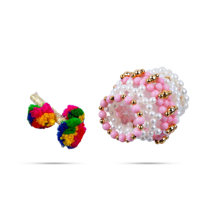 Butter Pot With Flute Pair - 2 x 2 Inches | 2 Pcs/ Moti Beads Design Butter Pot With Bansuri Flute for Krishna/ Assorted Colour