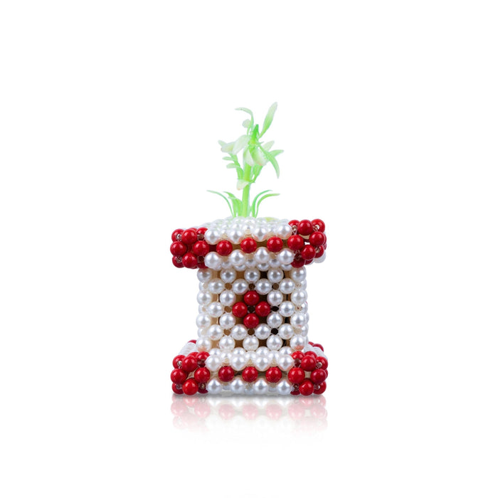 Thulasi Maadam - 4 x 2 Inches | Decorative Tulasi Maadam/ Moti Beads Design Tulasi Vrindavan for Home Decor