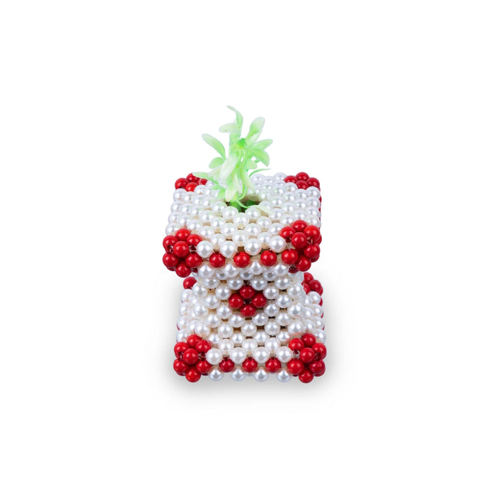 Thulasi Maadam - 4 x 2 Inches | Decorative Tulasi Maadam/ Moti Beads Design Tulasi Vrindavan for Home Decor