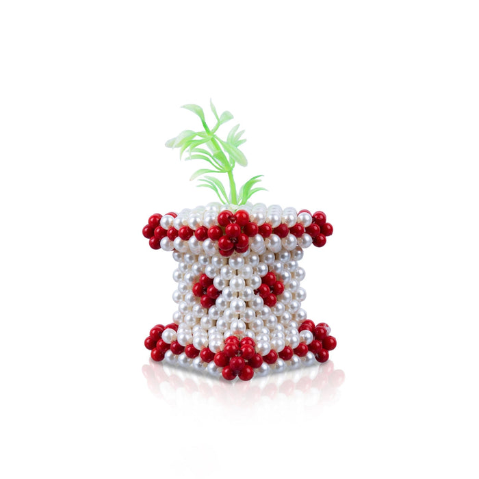 Thulasi Maadam - 4 x 2 Inches | Decorative Tulasi Maadam/ Moti Beads Design Tulasi Vrindavan for Home Decor