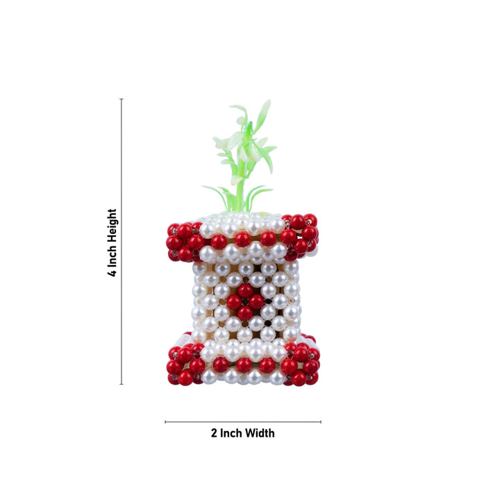 Thulasi Maadam - 4 x 2 Inches | Decorative Tulasi Maadam/ Moti Beads Design Tulasi Vrindavan for Home Decor