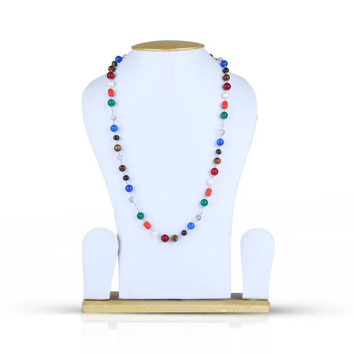 Navaratna Mala With White Metal Knot - 17 Inches | Navratan Mala/ Navratan Jewellery For Spiritual Wear