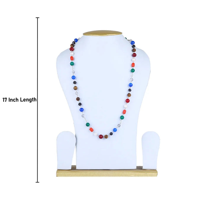 Navaratna Mala With White Metal Knot - 17 Inches | Navratan Mala/ Navratan Jewellery For Spiritual Wear