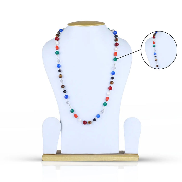 Navaratna Mala With White Metal Knot - 17 Inches | Navratan Mala/ Navratan Jewellery For Spiritual Wear