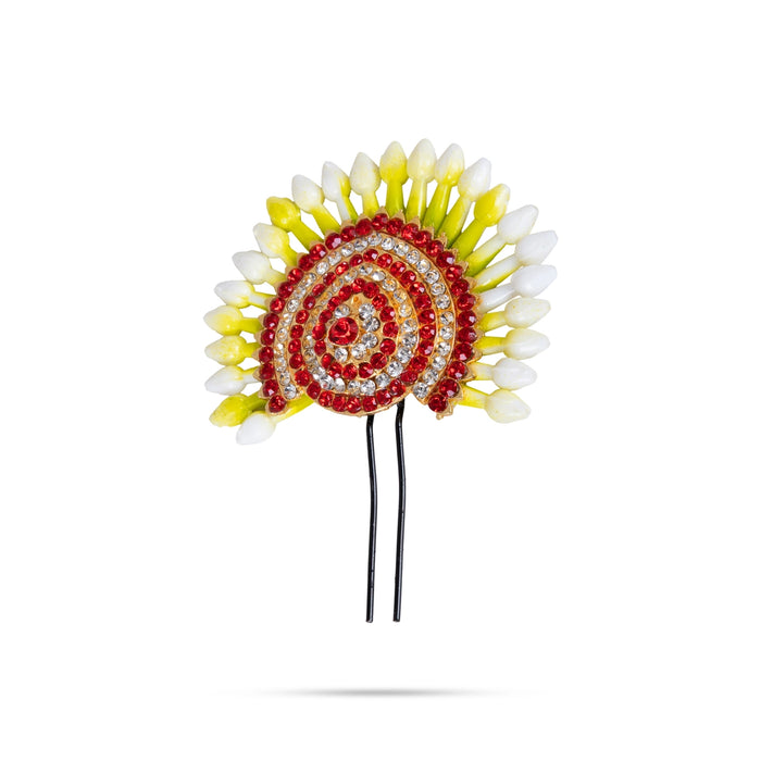 Artificial Jada Pin - 2 x 2.75 Inches | Plastic Jasmine Jada Billa/ Floral Hair Pin/ Stone Hair Accecssory
