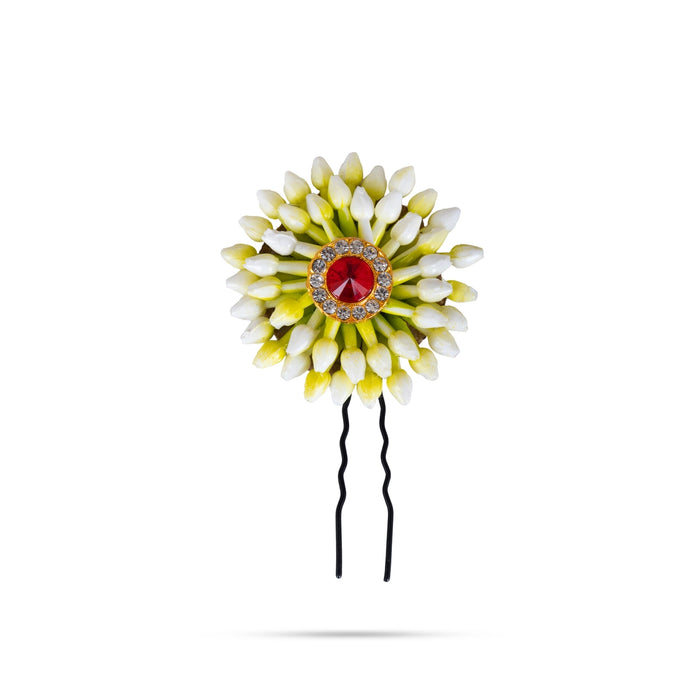Artificial Floral Jada Pin - 2.5 Inches | 2 Line Stone Billa/ Decorative Plastic Flower Hair Pin/ Jasmine Hair Accessory