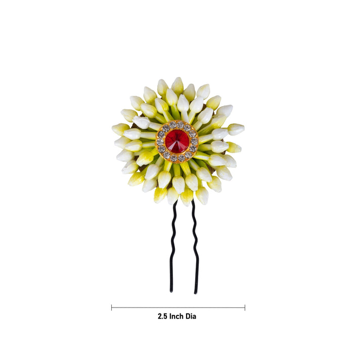 Artificial Floral Jada Pin - 2.5 Inches | 2 Line Stone Billa/ Decorative Plastic Flower Hair Pin/ Jasmine Hair Accessory