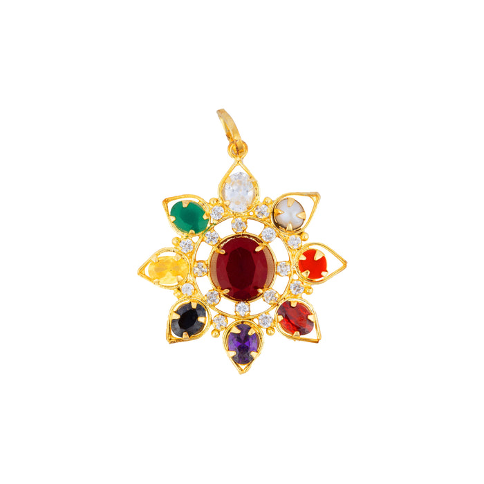 Navaratna Stone Pendant - 2 X 1.5 Inches | Navarathina Kal Dollar/ Navratna Stone Locket For Auspicious Wear