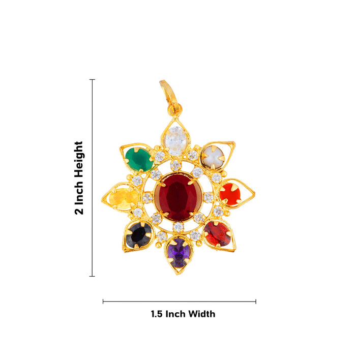 Navaratna Stone Pendant - 2 X 1.5 Inches | Navarathina Kal Dollar/ Navratna Stone Locket For Auspicious Wear