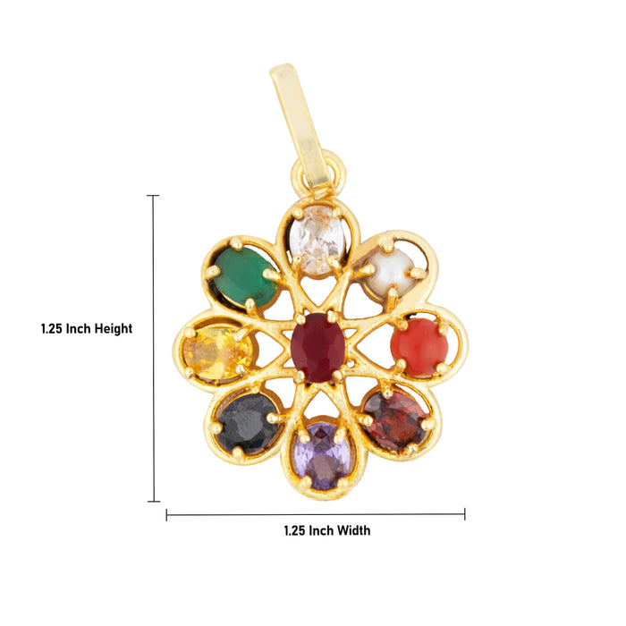 Navaratna Stone Pendant- 1.25 X 1.25 Inches | Navratna Stone Locket/ Navarathina Kal Dollar For Auspicious Wear