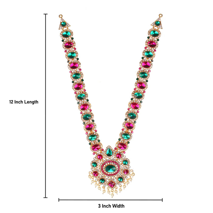 Stone Haram & Stone Necklace Pair - 12 X 3 Inches | Multicolour Stone Jewelry/ Artificial Jewellery For Deity