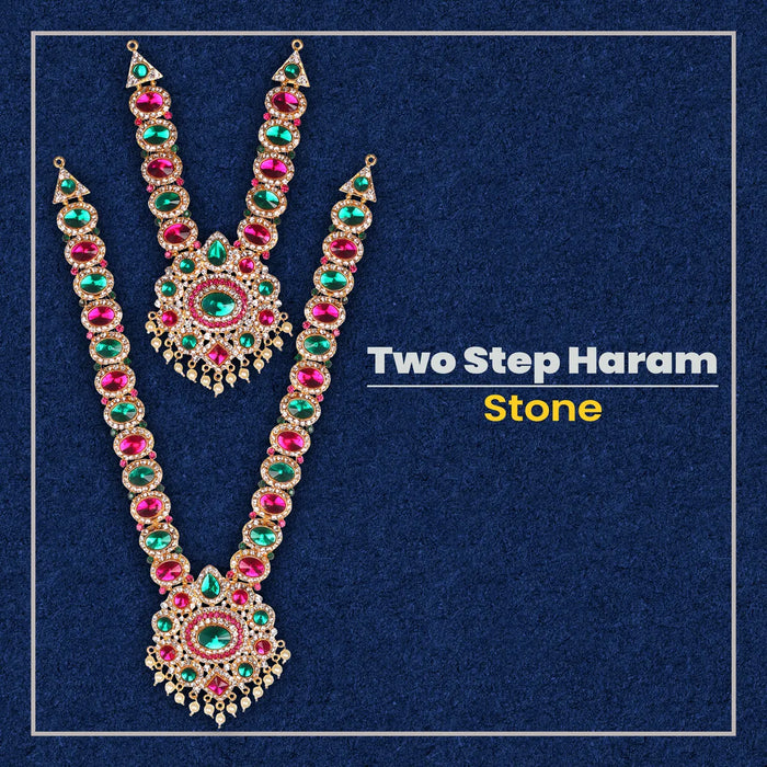 Stone Haram & Stone Necklace Pair - 12 X 3 Inches | Multicolour Stone Jewelry/ Artificial Jewellery For Deity