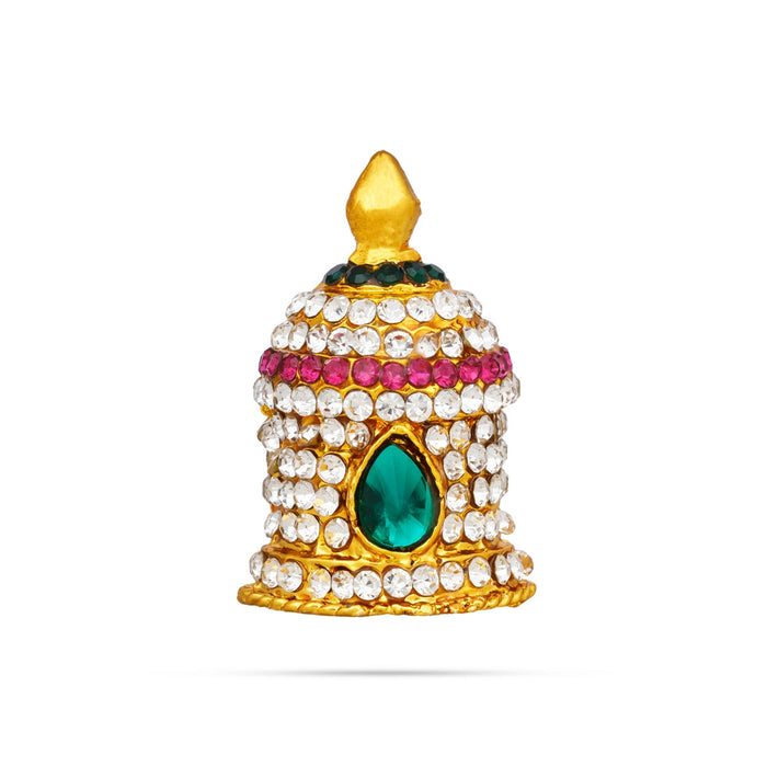 Stone Kireedam - 2 x 1 Inches | Round Stone Crown/ Multicolour Stone Kiridam for Deity Decor