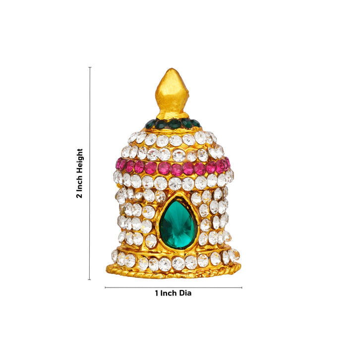 Stone Kireedam - 2 x 1 Inches | Round Stone Crown/ Multicolour Stone Kiridam for Deity Decor
