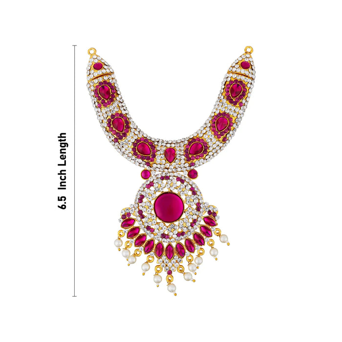 Stone Necklace - 6.5 Inches | Pink Stone Jewellery with Pearl Drops / Artificial Jewellery for Deity Decor