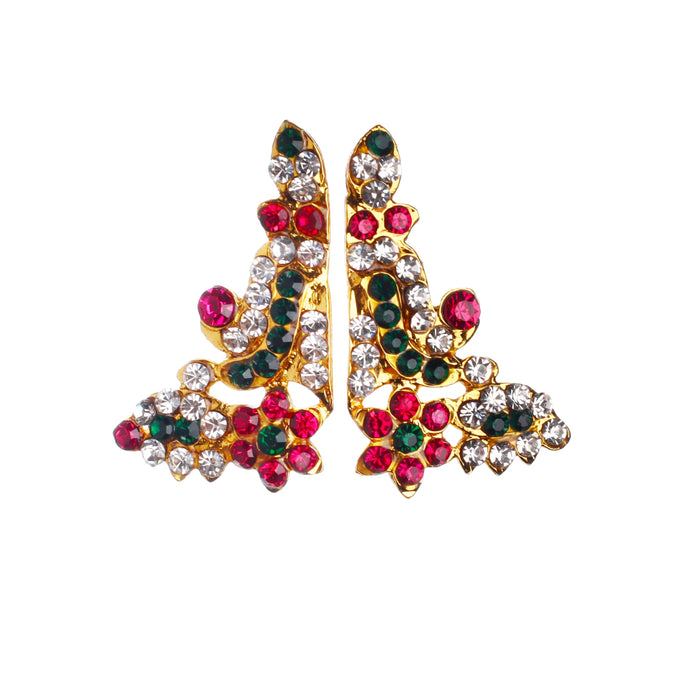 Stone Earring - 1.5 X 1 Inches | Multicolour Stone Jewellery/ Karna Pathakam/ Stone Ear Studs For Deity