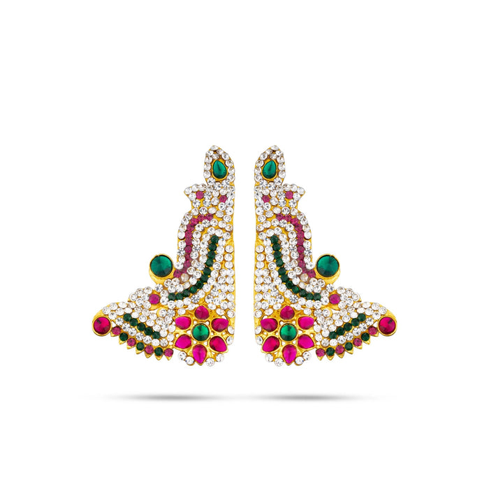 Stone Earring Pair - 3 X 2 Inches | Multicolour Stone Karna Pathakam/ Studs Earring For Deity Decor