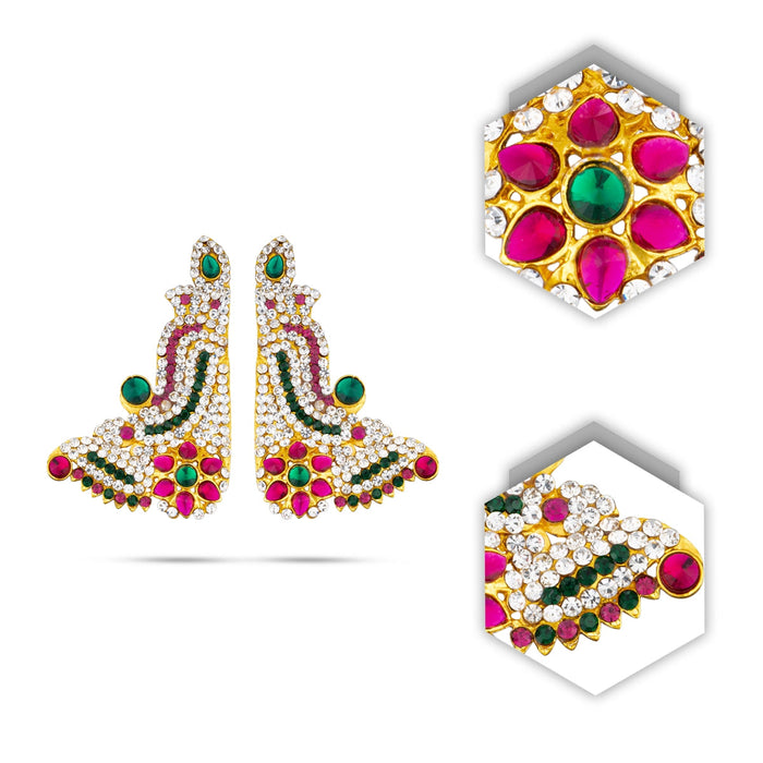 Stone Earring Pair - 3 X 2 Inches | Multicolour Stone Karna Pathakam/ Studs Earring For Deity Decor