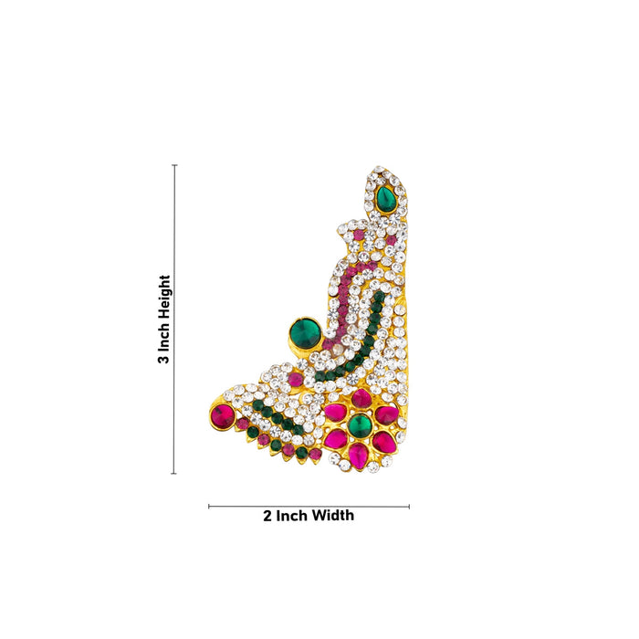 Stone Earring Pair - 3 X 2 Inches | Multicolour Stone Karna Pathakam/ Studs Earring For Deity Decor