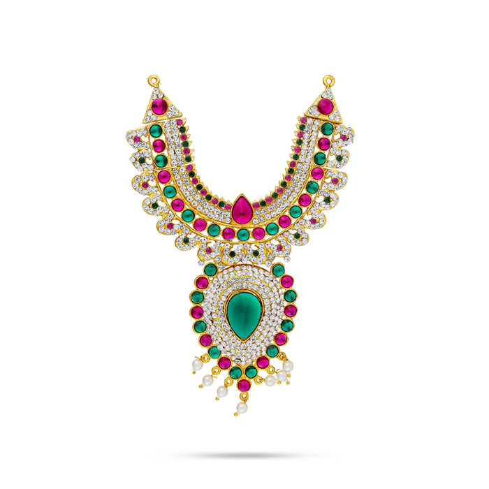 Stone Necklace - 14.5 Inches | Two Step Multicolour Stone Jewellery / Artificial Jewelry For Deity Decor