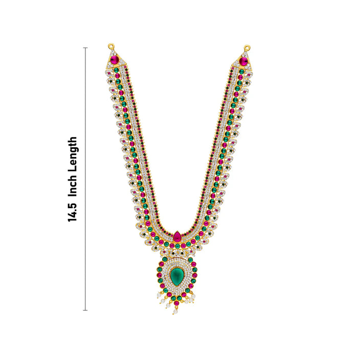 Stone Necklace - 14.5 Inches | Two Step Multicolour Stone Jewellery / Artificial Jewelry For Deity Decor