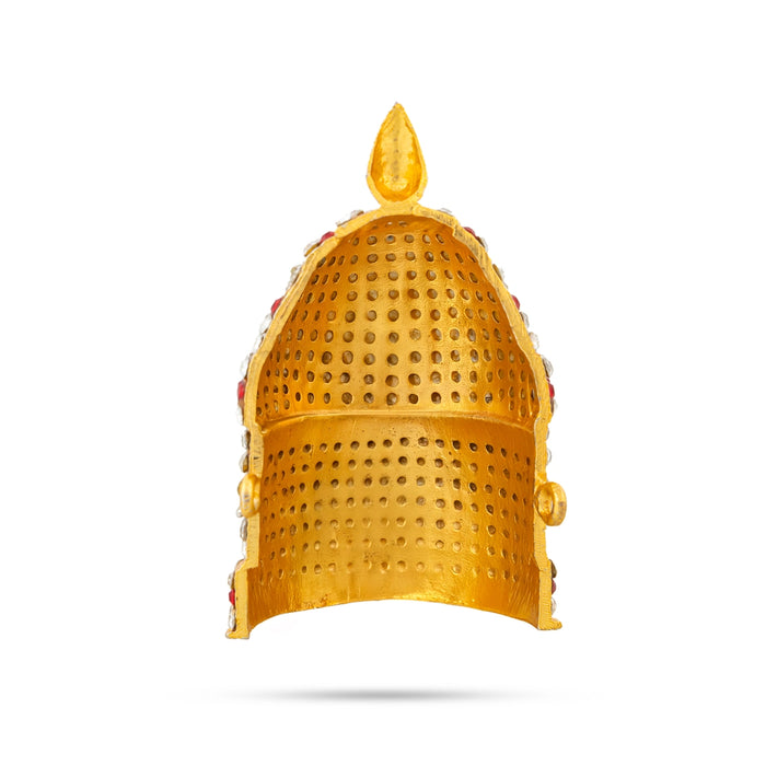 Half Crown - 3 x 2 Inches | Gold Polish Half Turban/ Half Kiridam/ Stone Half Kireedam for Deity