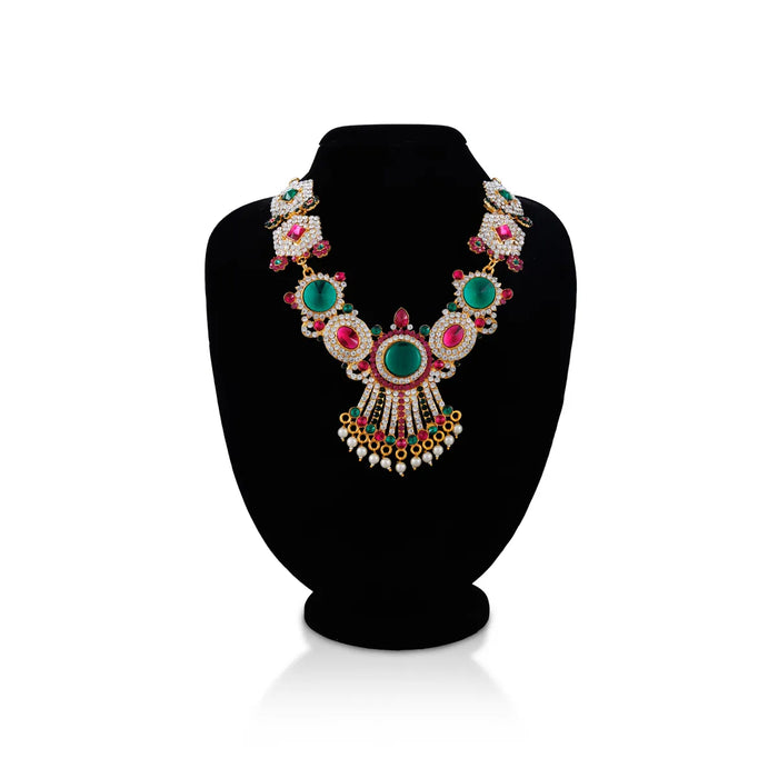 Stone Necklace - 7.5 Inches | Red Stone Jewellery with Pearl Drops / Artificial Jewellery for Deity Decor