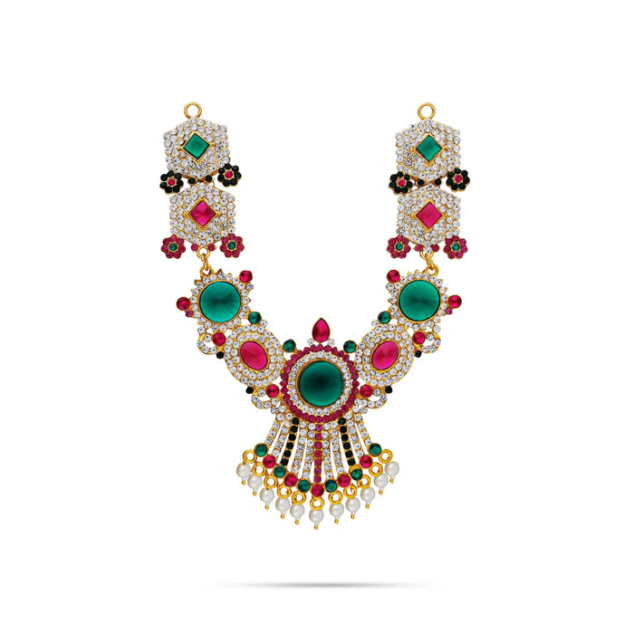 Stone Necklace - 7.5 Inches | Red Stone Jewellery with Pearl Drops / Artificial Jewellery for Deity Decor