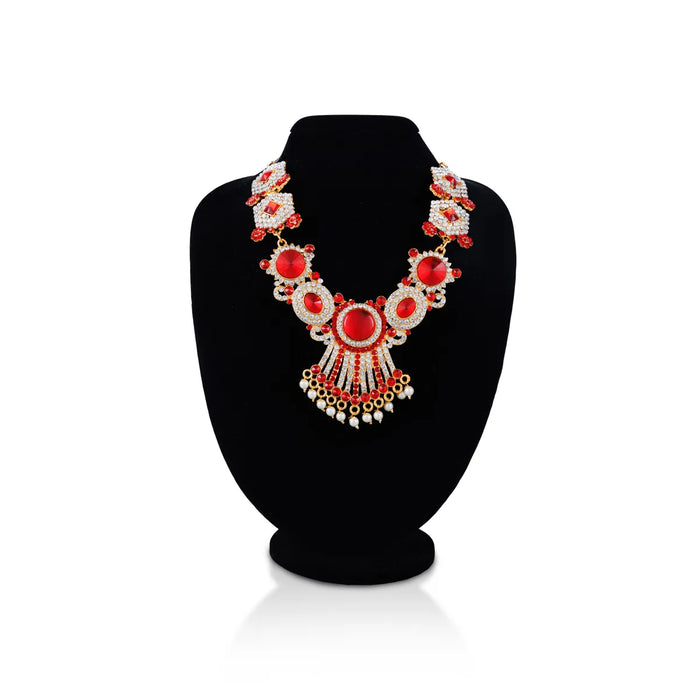 Stone Necklace - 7.5 Inches | Red Stone Jewellery with Pearl Drops / Artificial Jewellery for Deity Decor