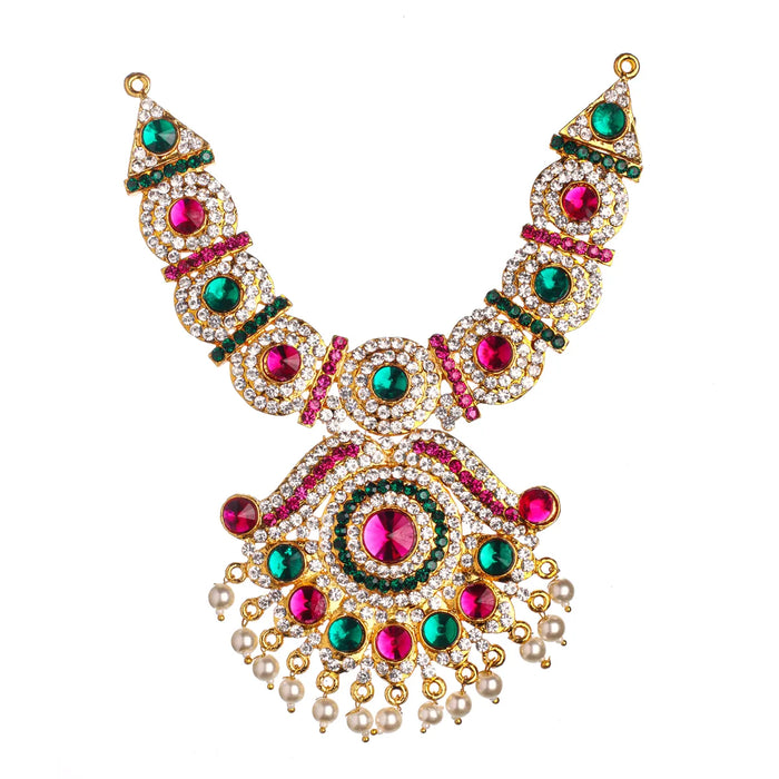 Stone Necklace - 6 X 3.5 Inches | Artificial Jewellery/ Multicolour Stone Jewelry For Deity Decor
