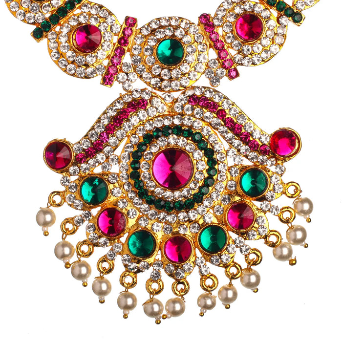 Stone Necklace - 6 X 3.5 Inches | Artificial Jewellery/ Multicolour Stone Jewelry For Deity Decor