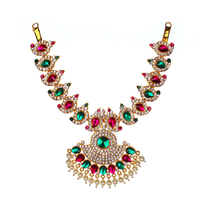 Mango Design Stone Necklace - 6 Inches | Artificial Jewelry/ Multicolour Stone Haram For Deity