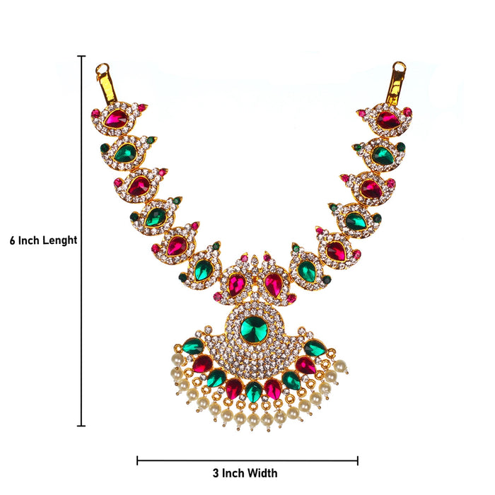 Mango Design Stone Necklace - 6 Inches | Artificial Jewelry/ Multicolour Stone Haram For Deity