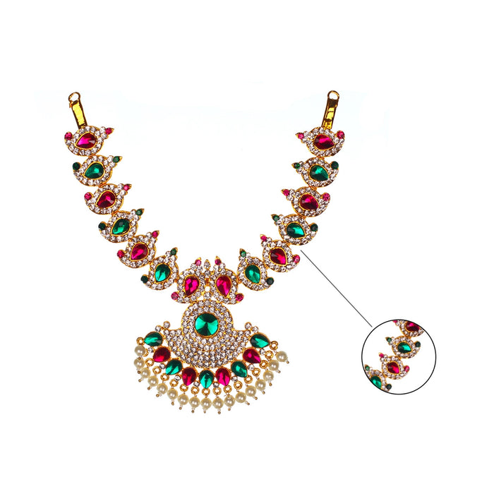 Mango Design Stone Necklace - 6 Inches | Artificial Jewelry/ Multicolour Stone Haram For Deity