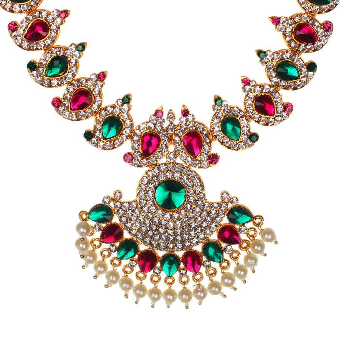 Mango Design Stone Necklace - 6 Inches | Artificial Jewelry/ Multicolour Stone Haram For Deity