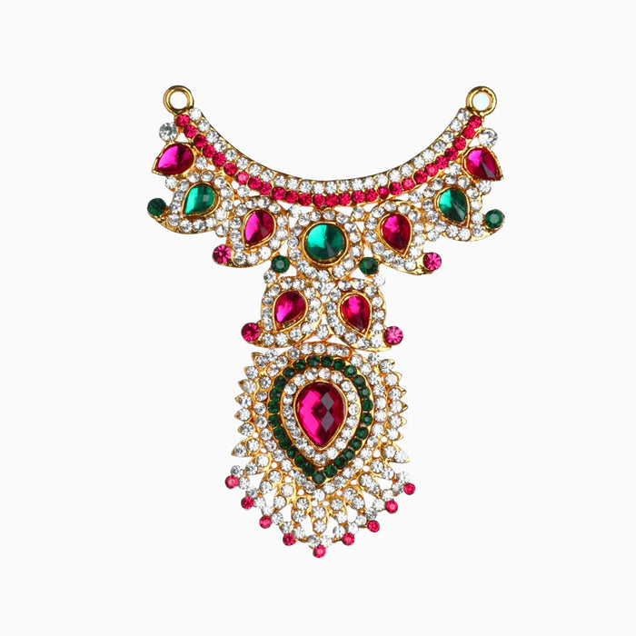 Stone Haram And Necklace Pair - 8 X 5 Inches | Multicolour Stone Jewelry/ Artificial Jewellery For Deity Decor