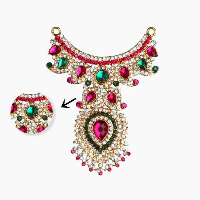 Stone Haram And Necklace Pair - 8 X 5 Inches | Multicolour Stone Jewelry/ Artificial Jewellery For Deity Decor