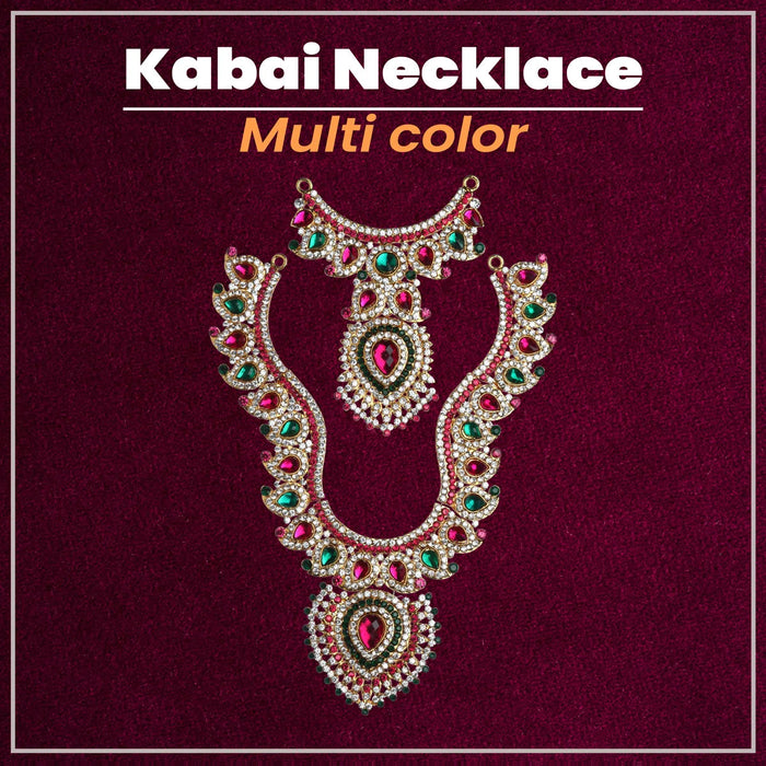 Stone Haram And Necklace Pair - 8 X 5 Inches | Multicolour Stone Jewelry/ Artificial Jewellery For Deity Decor